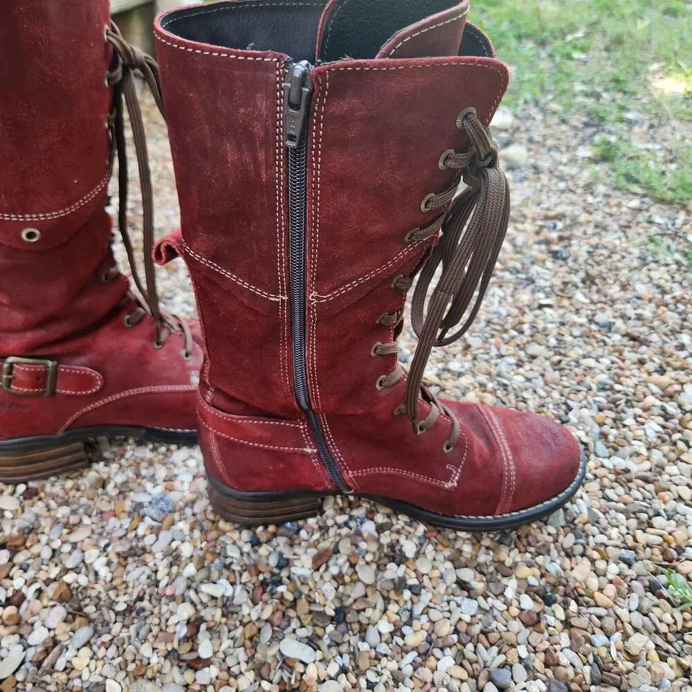 TAOS Tall Crave Red Suede Lace Up Side Zip Boots Women's  US 8 - 8.5 / EU 39 Tag